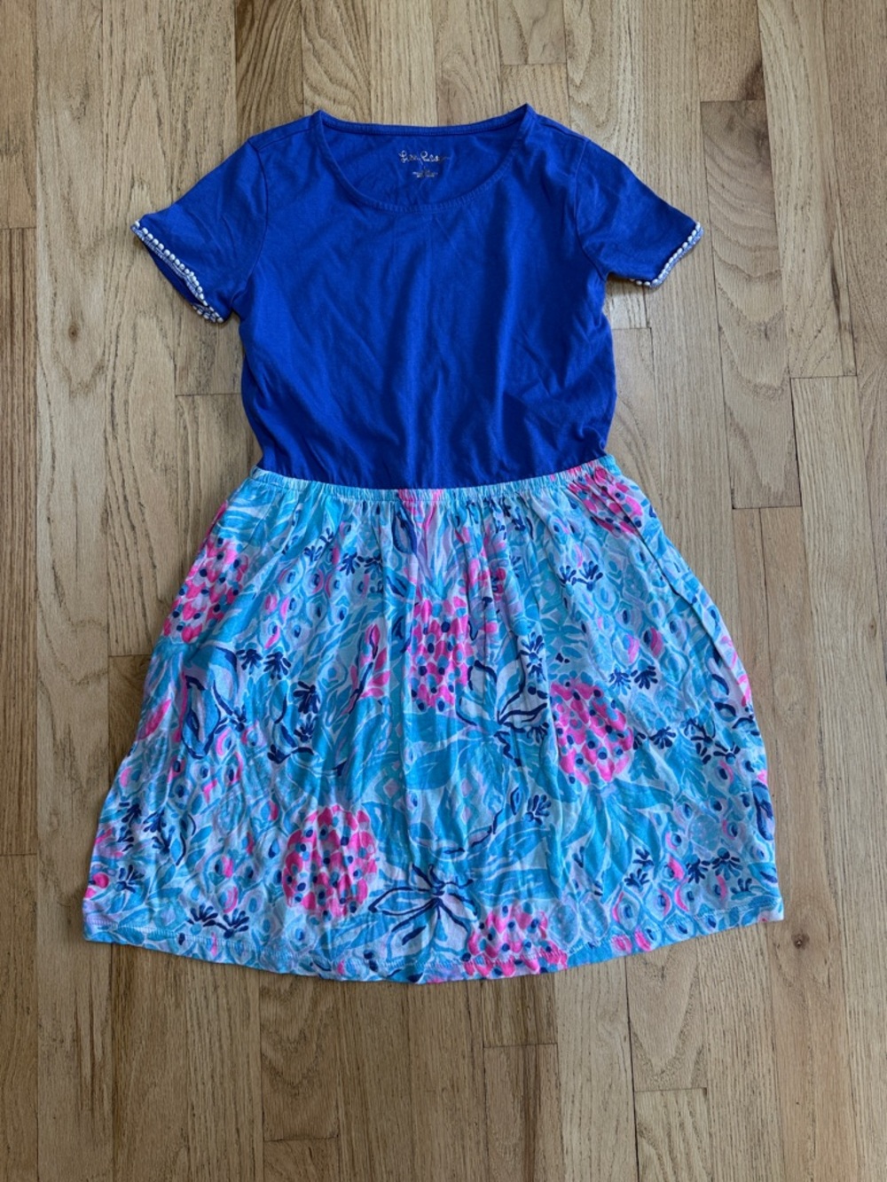 Lilly Pulitzer Royal Blue Top with Aqua and Pink Floral Skirt